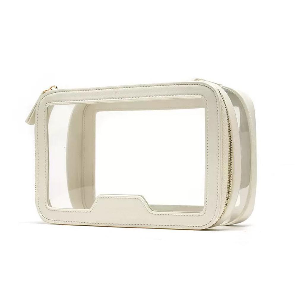 Transparent TPU Double Zipper Makeup Bag - Large Capacity Beauty Organizer белый
