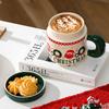 400ML Christmas Coffee Cups Personalized Ceramic Mug with Lid Cute Home Office Copo Breakfast Milk Drinking Friend Kid Xmas Gift