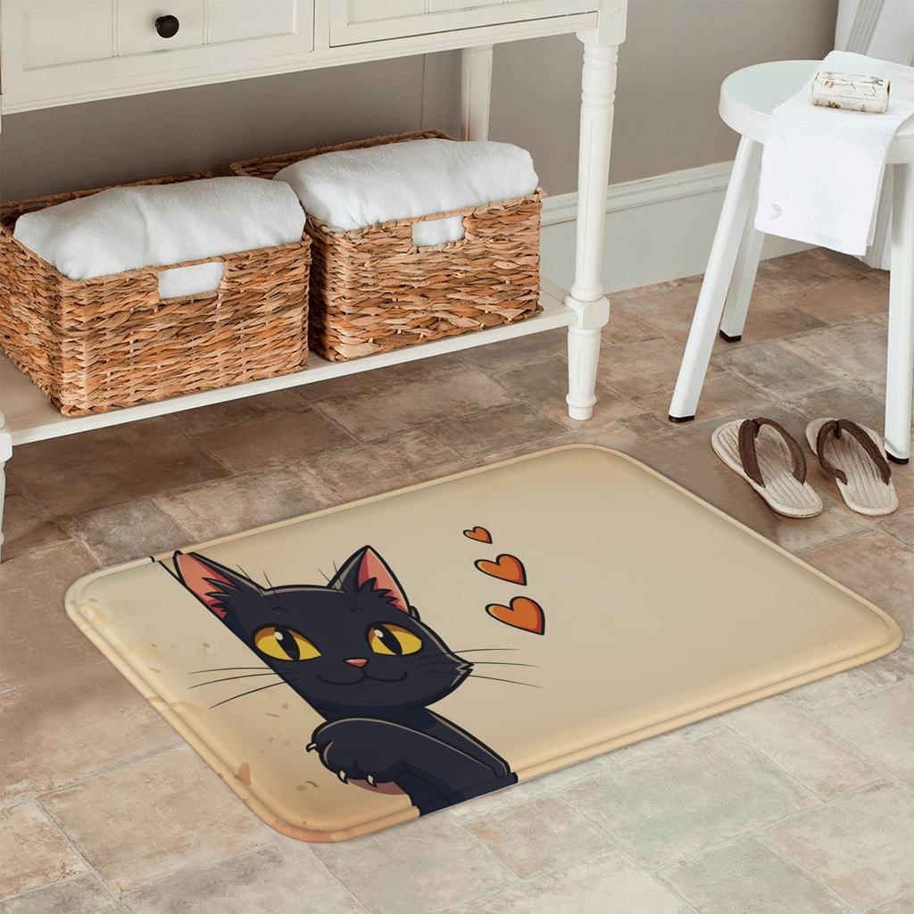 1PC Cat With Hearts Pattern Kitchen Rug Non-Slip Door Mat Pop design Bathroom Rug Bath Mat Carpet for Home Sink Laundry Decor