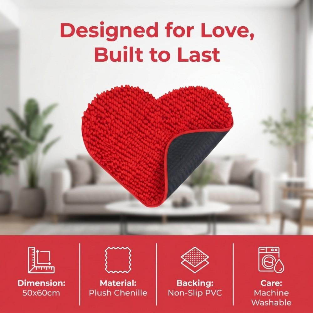 Chenille Red Heart Shaped Chenille Floor Mat Wash Basin Front Anti-slip Mat