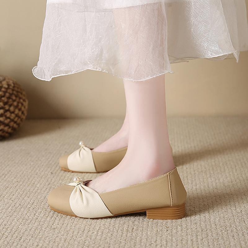 Fashion CRLAYDK Shoes for Women Fashion Dressy Punps and Loafers with Low Chunky Heel Work Slip On Lady Leather Comfort Moccasins