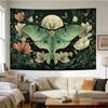 Luna Moth Floral Tapestry Celestial Dark Art Vintage Wall Hanging Boho Bedroom Dorm Yoga Room Decor