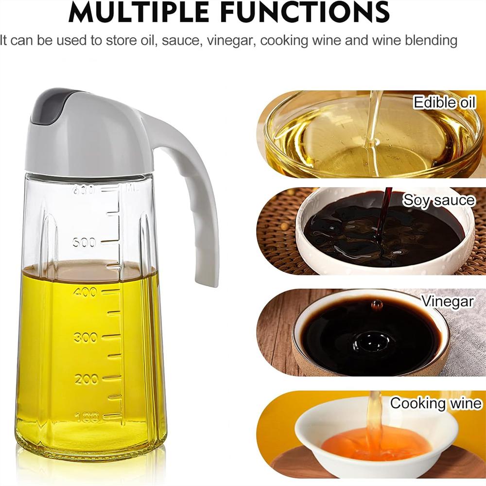 1pcs Glass Oil Bottle with Automatic Leak-proof Lid and Ergonomic Handle - BPA-free, Scale Markings Large Capacity Oil Bottle