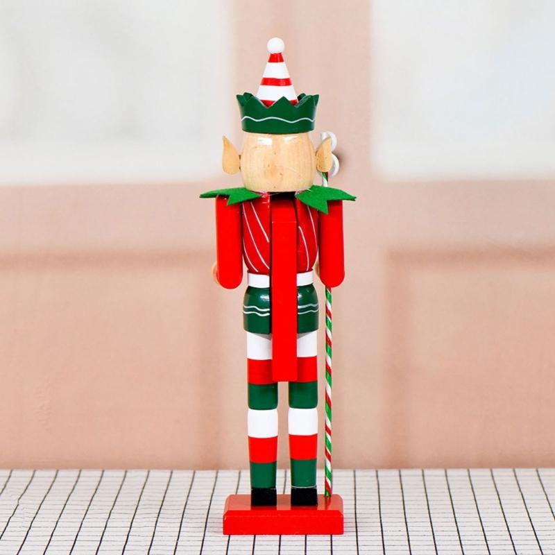 Creative Wooden Elf Nutcrackers Statue with Candy Canes Christmas Seasonal Display with Intricate Engraving Designs