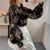Ladies Temperament Top Tihua Printed Shirt Loose Lantern Sleeve Flower Shirt Niche Design Chiffon Shirt