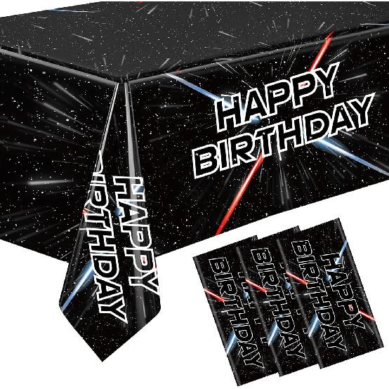 Newwiee 3 Pcs Happy Birthday Star Tablecloth Galaxy Movie Space Themed Party Table Cover 108 x 54   Star Galaxy Space Themed Plastic Tablecloth for