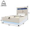 Upholstered Bed, 90x200cm, USB Type-C Charging, LED Lighting, Hydraulic Storage, Flip-top Compartment, No Mattress, Button/App Control, Linen, Beige