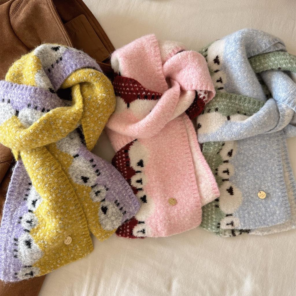Scarf Women's Winter New Korean Version Ins Cute Sheep Versatile Knitted Warm and Cold-proof Couple Scarf Men