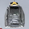 Herren Trenchcoat Mit Kapuze Kordelzug Langarm Doppelreißverschluss Cargotops Einfarbig Große Tasche Streetstyle Oberbekleidung Hohe Qualität