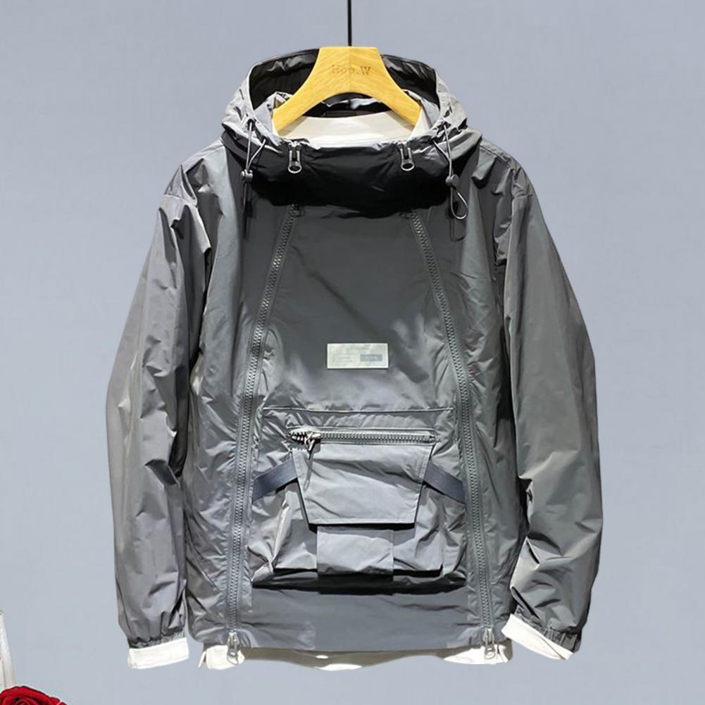 Herren Trenchcoat Mit Kapuze Kordelzug Langarm Doppelreißverschluss Cargotops Einfarbig Große Tasche Streetstyle Oberbekleidung Hohe Qualität