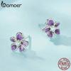 BAMOER Purple Flower Earrings for Women, 925 Sterling Silver Cute Plumeria Cherry Blossom Hypoallergenic Stud Earrings For Girl