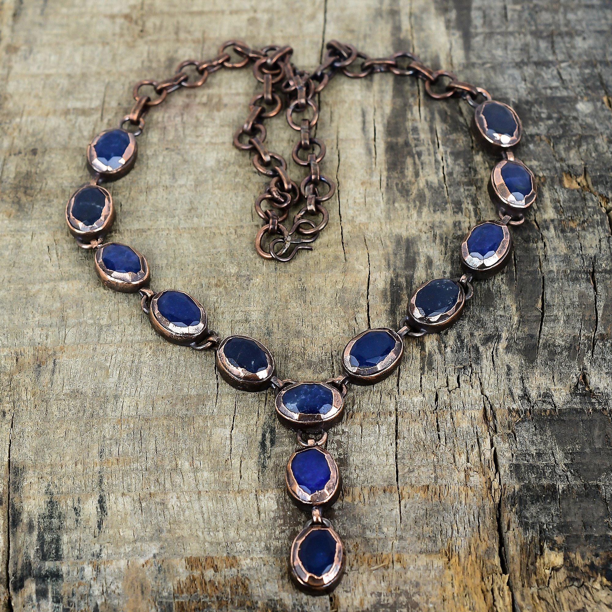 

Faceted blue sapphire necklace electroformed copper necklace gemstone jewelry adjustable chain necklace handmade copper jewelry gift for her Adjustable