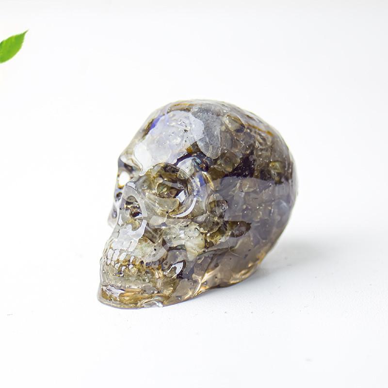 Crystal Resin Skull Decor With Natural Stones For Office And Home Tabletop Display