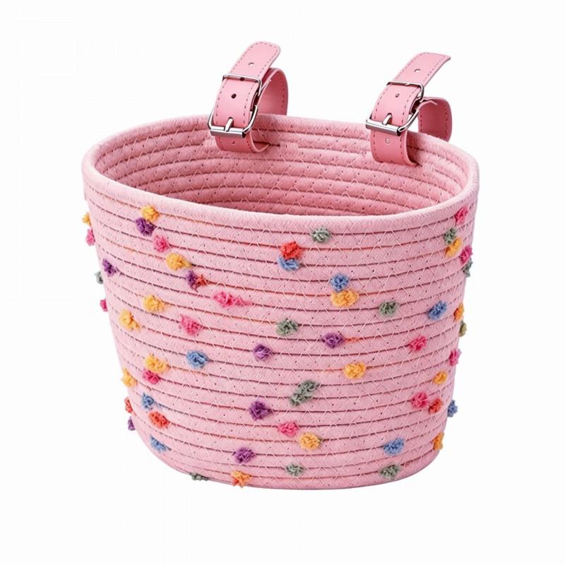 Handwoven Cotton Bike Basket Kids Foldable Front Snacks Toys Storage