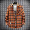 Spring Autumn Men's Long-sleeved Lapel Plaid Shirt Men's Versatile Retro Casual Shirt Blouse Jacket Men's Striped Plaid Shirt