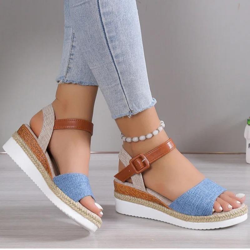 Women's Sandals Peep Toe Heels Sandals Summer Wedges Shoes Woman Low Platform Heeled Sandalias Mujer Summer Shoes Women Footwear