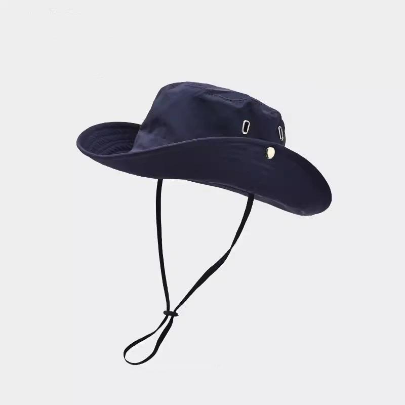 WTEMPO Solid Color Windbreak Rope Sun Hats Couple Spring Summer Hiking Breathable Hats Outdoor Fishing Travel Cowboy Bucket Sun Hats