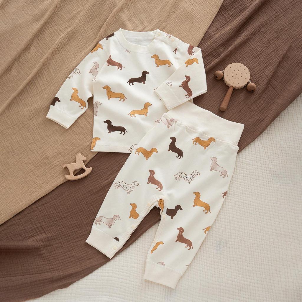Spring & Autumn Kids' Cotton Pajamas Set - Cozy Home Wear with Belly Protection and Crotch Opening
