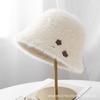 Autumn and winter American plush bow bucket hat women's versatile sweet age reduction warm cold basin hat bucket hat