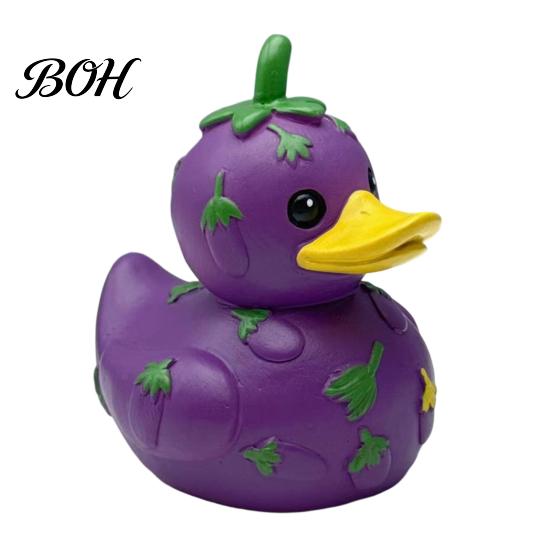 Car Dashboard Decorations Funny Orange Eggplant Duck Figurine, Fruit Vegetable Resin Statue, Adorable Desk Small Animal Collectibles Decor for