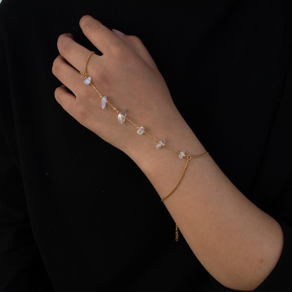 Chain Ring Finger Bracelets Bohemia Colorful Bracelet Made of Natural Stones 18k Gold Plated Stainless Steel Jewelry ALN25121879