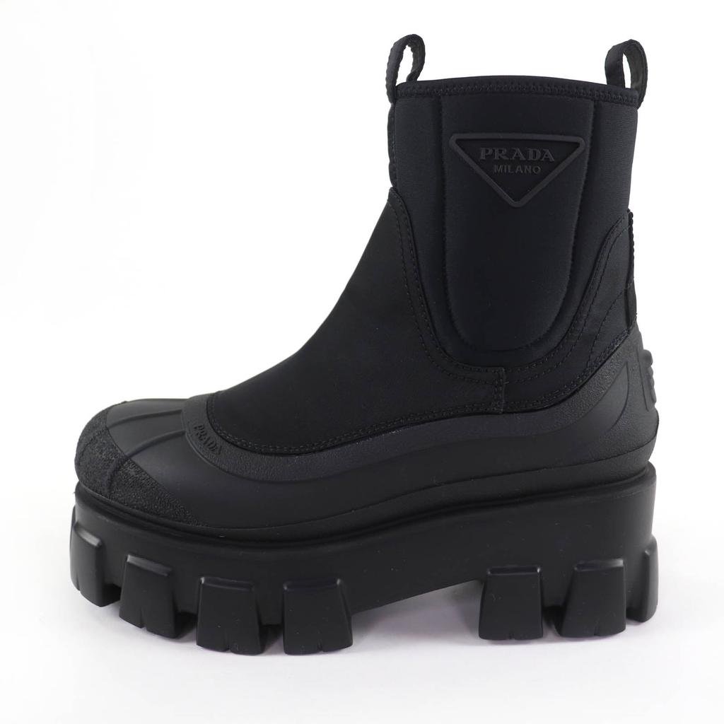 Pristine PRADA Monolith Re-Nylon Triangle Logo Gabardine Boots Black 36.5 2UE029 Used