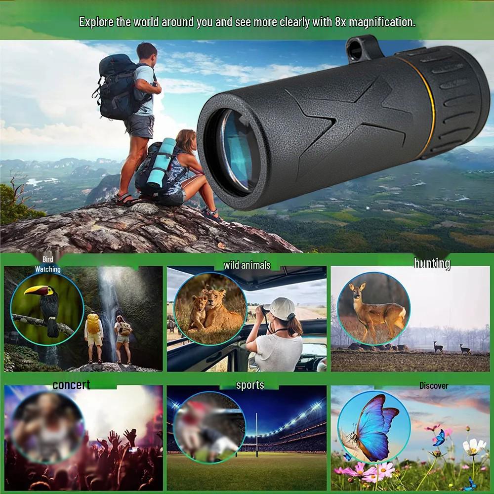 HD Portable Monocular Telescope with Night Vision and High Magnification for Outdoor and Phone Camera Use.