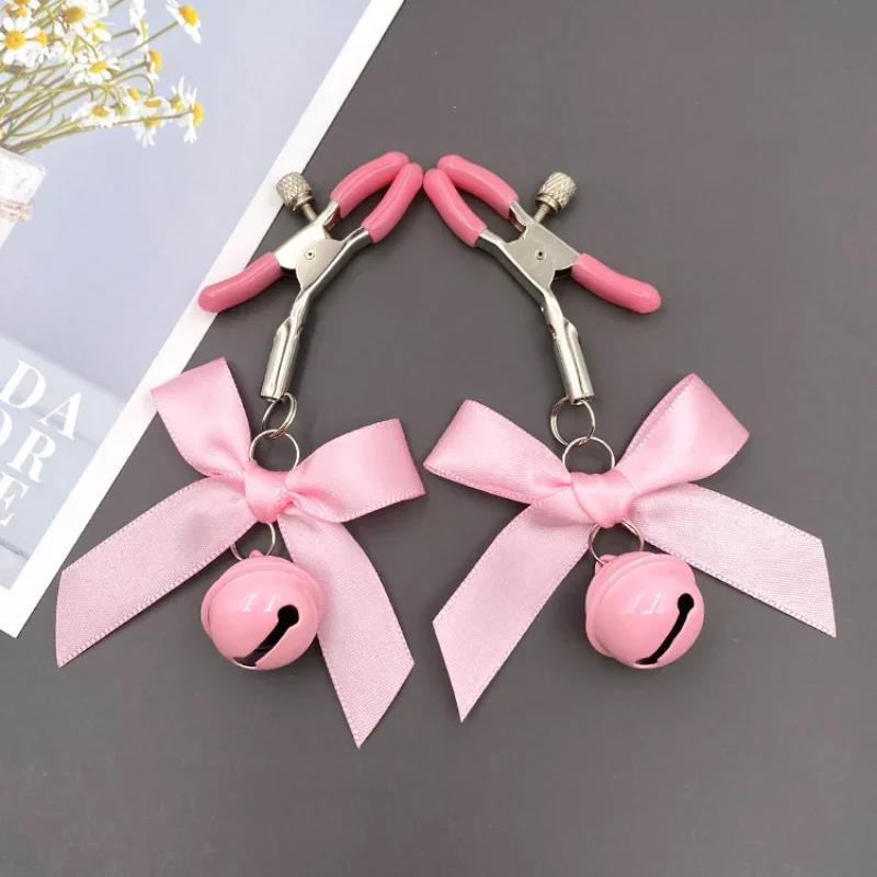 1 Pair Bowknot Small Bell Nipple Clamps Metal Breast Stimulation Exotic Accessories Bondage Hairball Sexy Women's Sex Toys