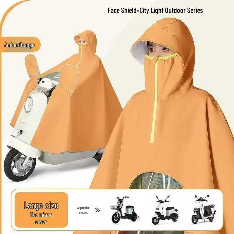 Extended Electric Scooter & Motorcycle Raincoat with Face Shield and Large Brim