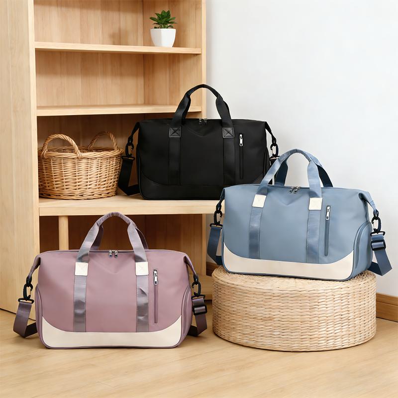 Color Block Waterproof Duffle Bag, With Independent Shoe Compartment Portable Gym Bag For Sports Fitness Short Travel Weekend Trip