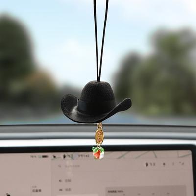 Cowboy Hat Pendant Car Mirror Cap Western Style Fabric Car Ornament for Men Women Soft Texture Rearview Decoration Vehicle Interior Accessory Driving