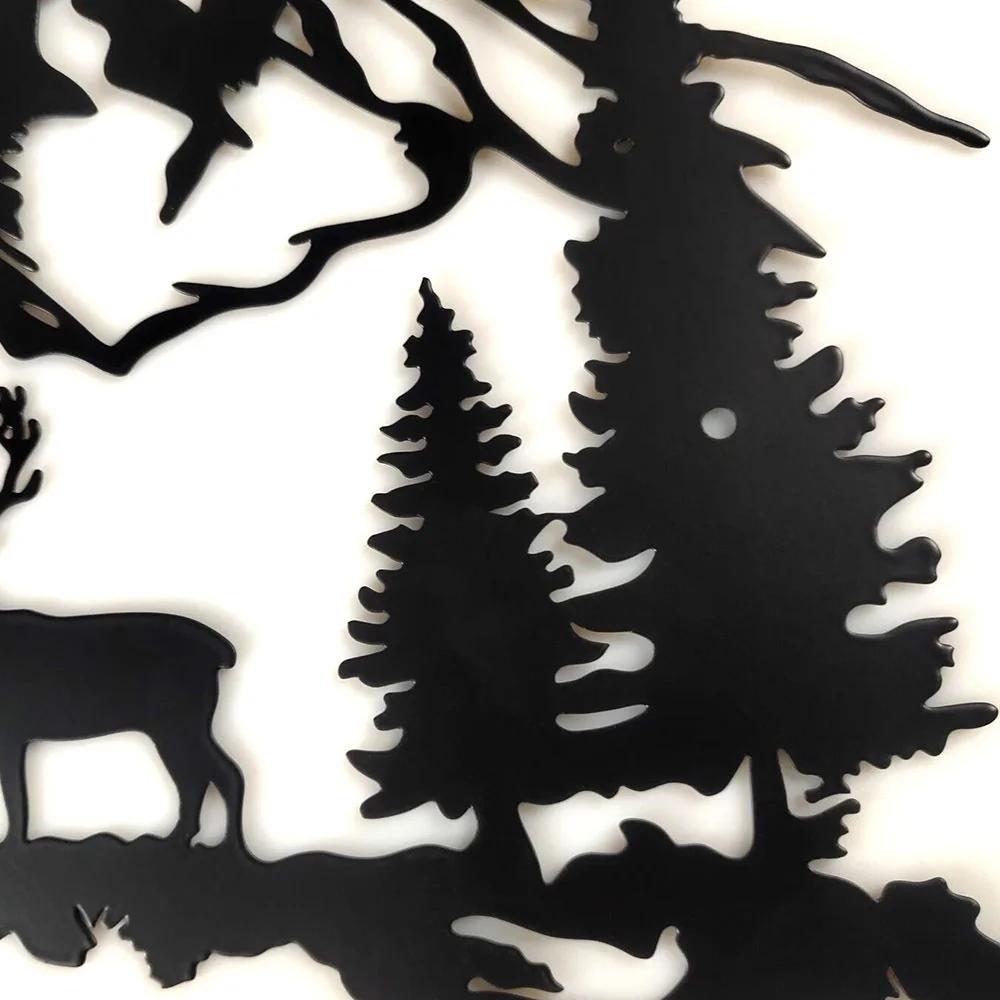 1pc Modern Black Deer & Tree Metal Wall Decor Stunning Animal Mountain Plaque Elegant Iron Art Silhouette for Stylish Home Decor