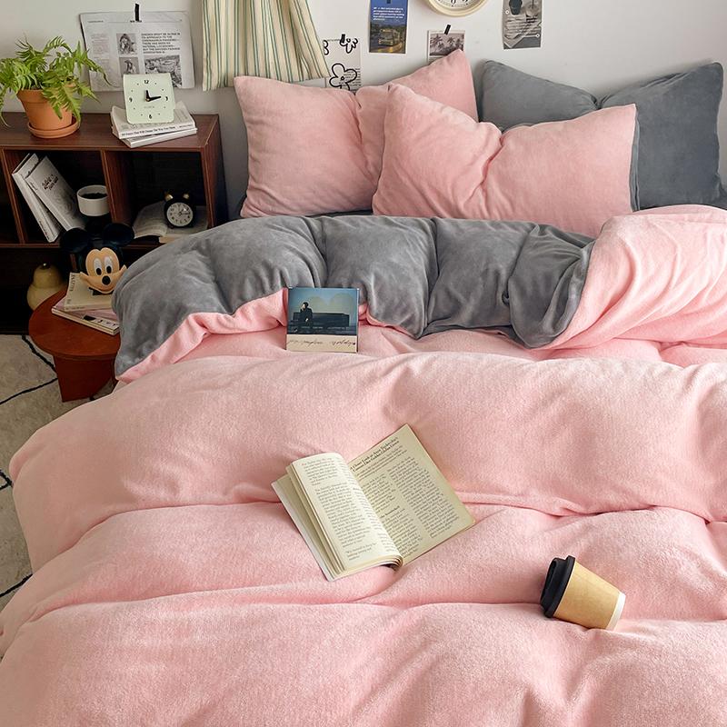 Pink Thick Milk Velvet Duvet Cover, Autumn and Winter Warm Comforter Cover, Reversible Soft Solid Color Bedding Quilt Covers 1pc