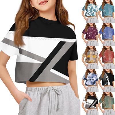Kinder T-Shirt Jungen Mädchen Bedruckt Farbe Freilegen Der Nabel Kurzarm Lockere Passform Pullover Tops