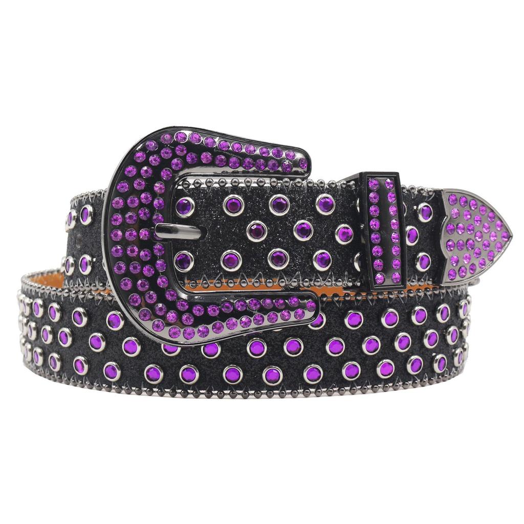 Y2K Punk Rhinestone Sequin Hip Hop Pin Buckle Leather Belt for Women