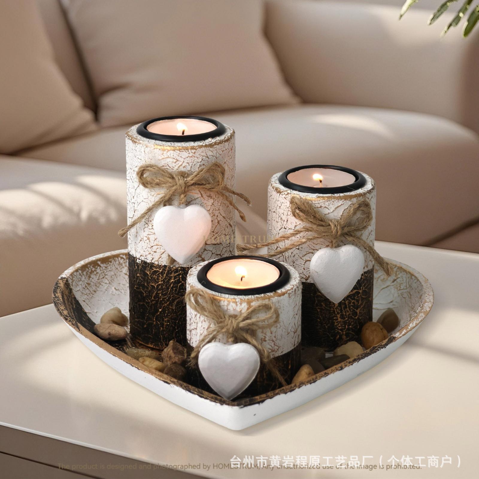 

Wooden Tealight Candle Holders With Heart Tray, Rustic- Candle Holders -Centerpiece Classic And Elegant Tea Light Holder Set One Size чёрный