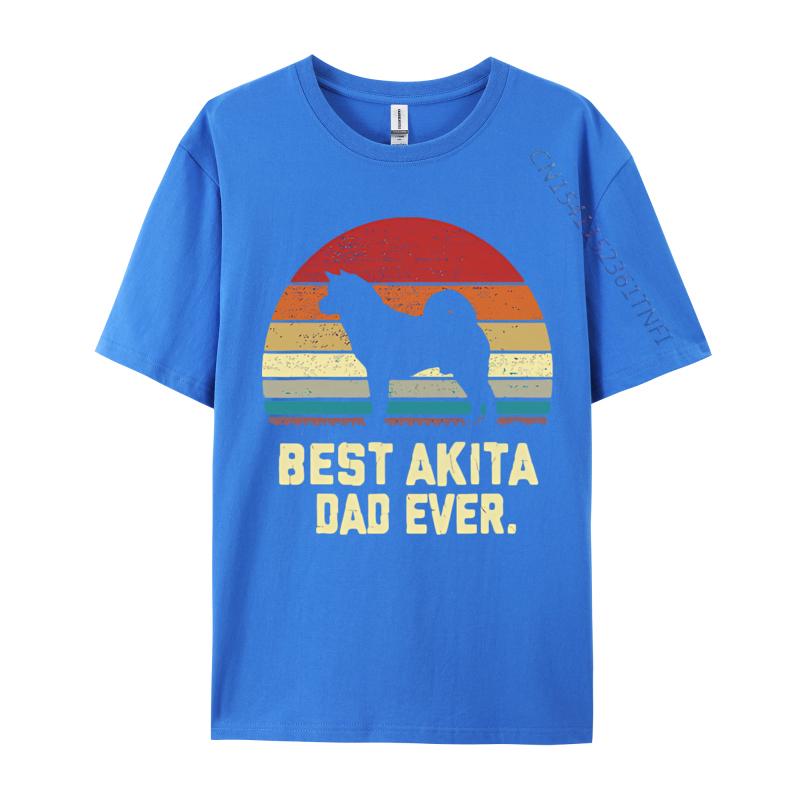 Vintage Best Akita Dad Ever Dog Lover Tshirt Male Fashionable Tops  Tees Men Cotton Tshirts Red And Black Graphic T Shirt