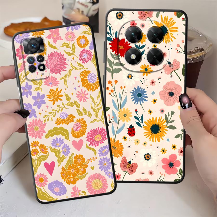Case for Xiaomi Redmi Note 14 K80 10 12 11 13 Pro Plus A1 12C 13C A4 A5 A3 9 8 7 14C Phone Cover A2 K40 A1 Cartoon Flower Art