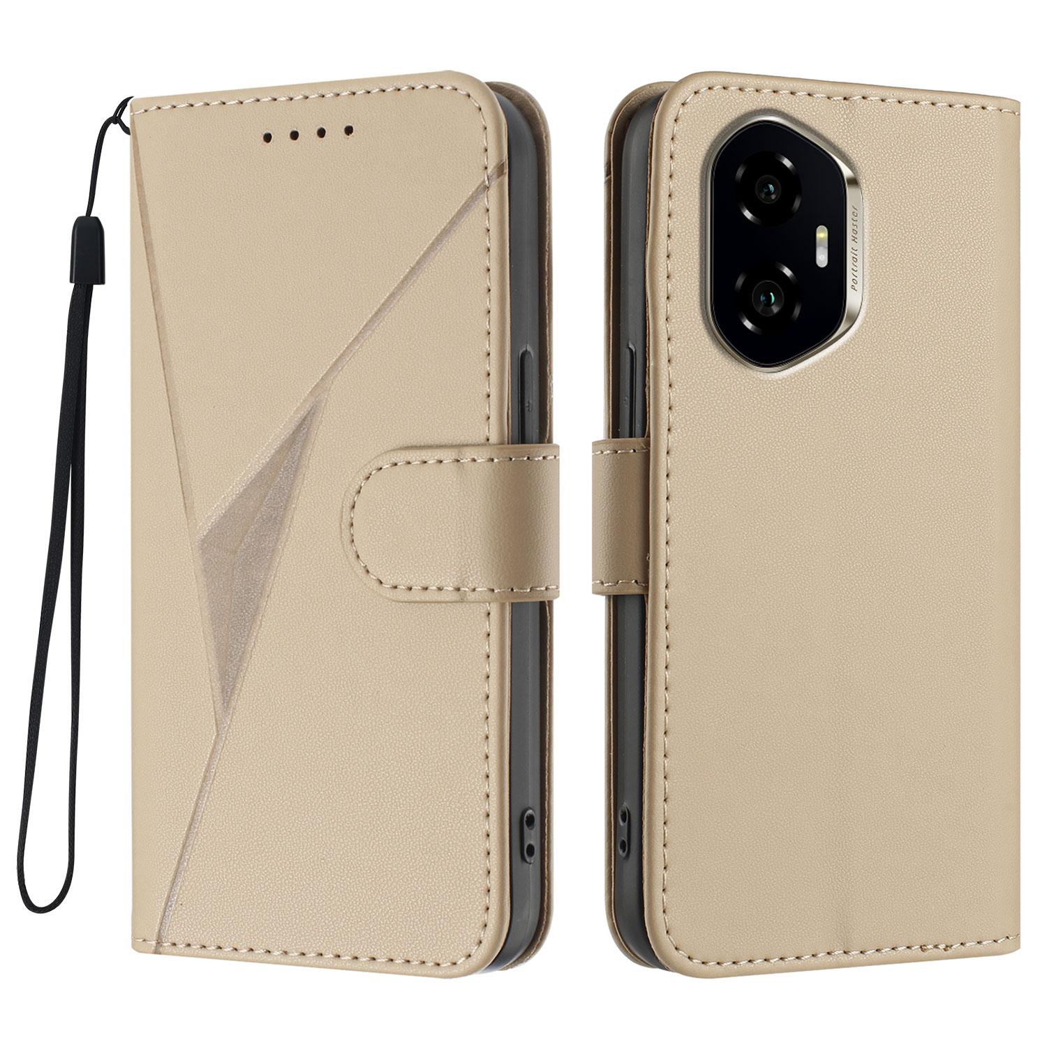 

For Honor 300 Case Triangle Imprint Leather Phone Cover with Lanyard Golden