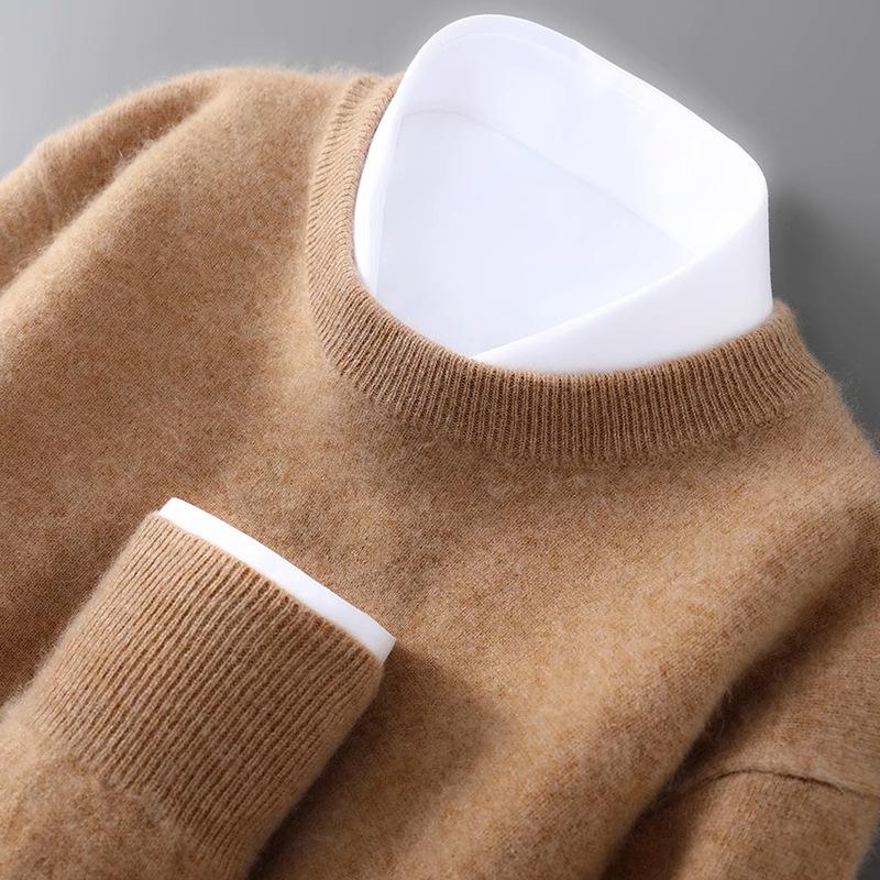 Men's Plus Size 100% Pure Wool Round Neck Cashmere Sweater - Autumn/Winter Casual Knit Pullover