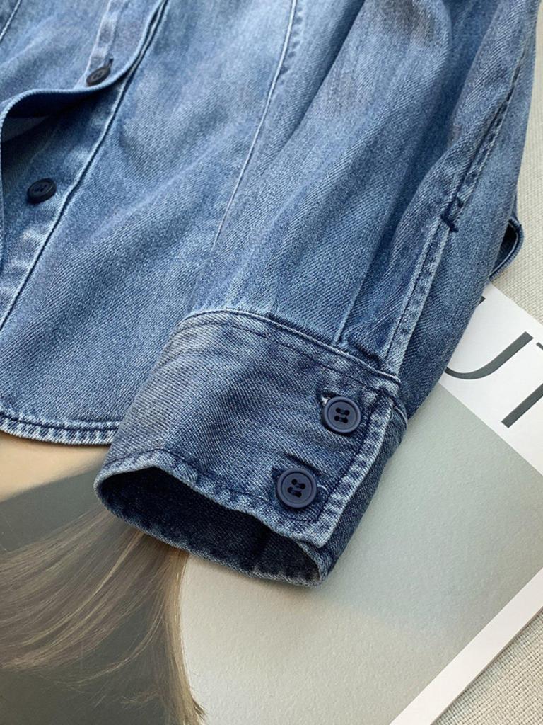 Women's Spring High-End Acetate Denim Long Sleeve Slim Fit Shirt