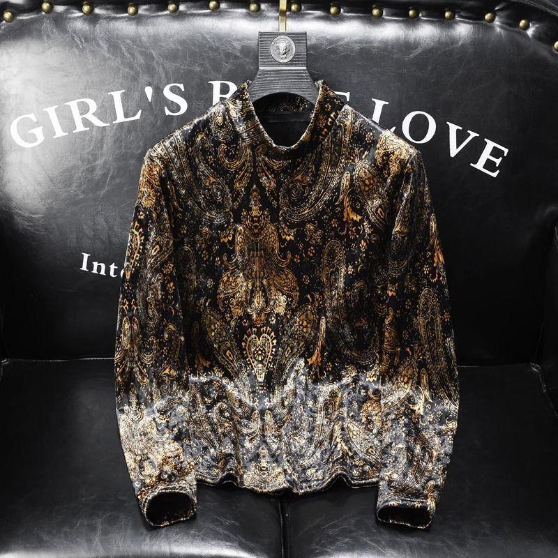 Printemps Automne Homme Nouveau Pull Col Mi-Haut Imprimé Patchwork Mode Ample Confortable Décontracté Hauts à Manches Longues