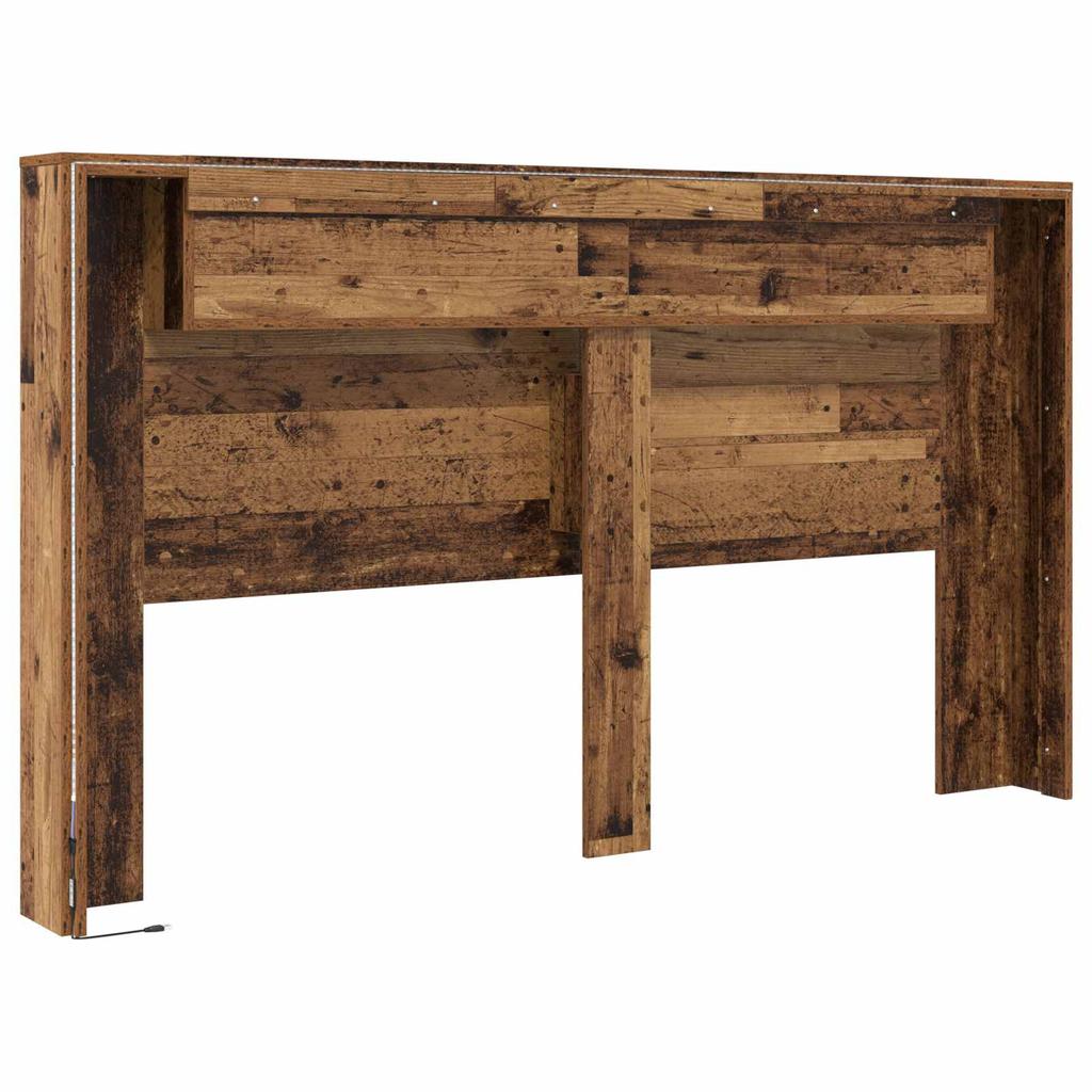 Headboard Cabinet with LED Lighting Reclaimed Wood Look 180 x 16.5 x 103.5 cm
