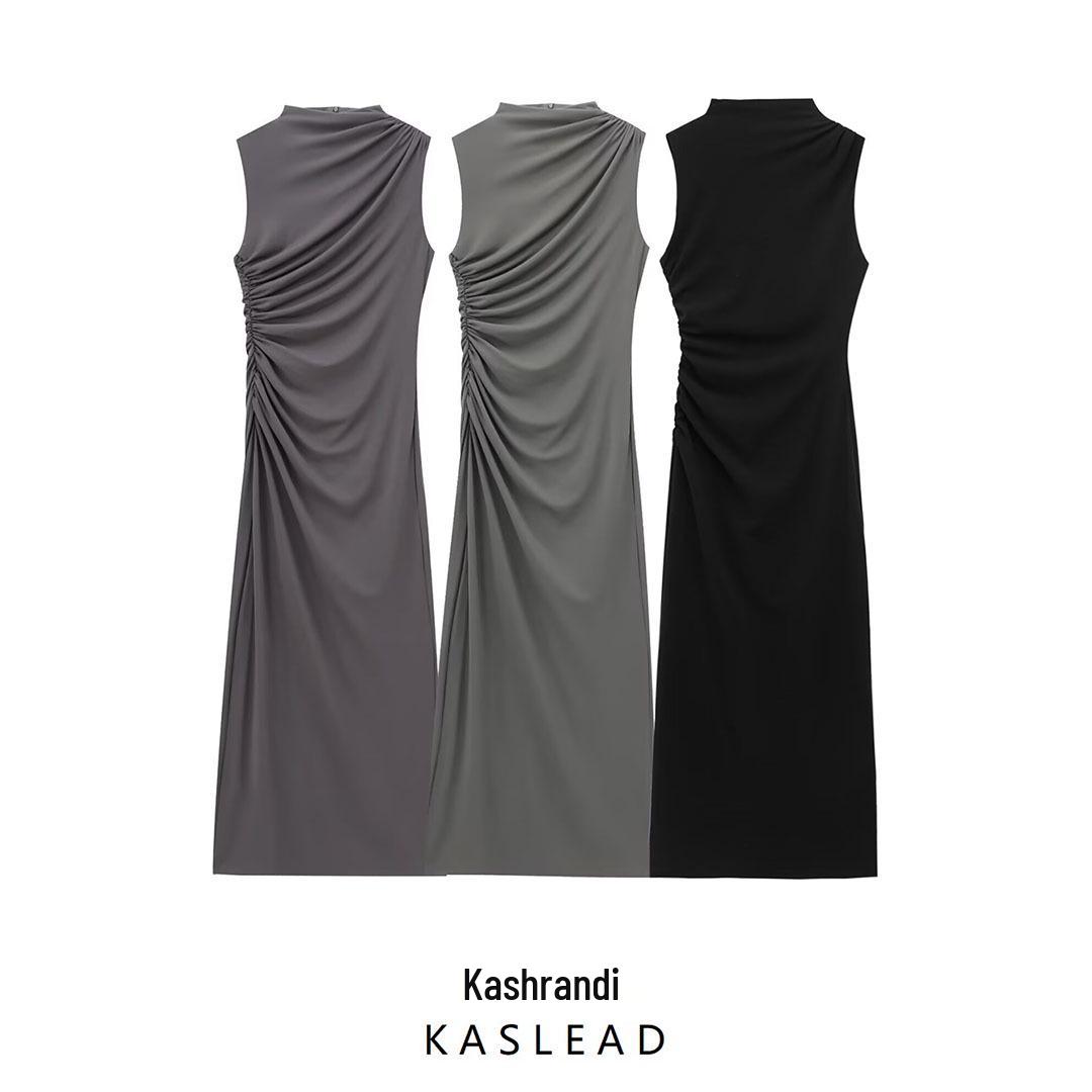 

2024 Winter Women s European & American Style Pleated Sleeveless Midi Dress M