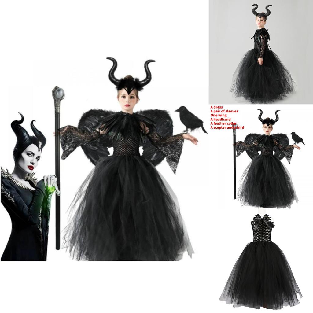 Maleficent Childrens Halloween Costume Dress With Polyester Fabric For Girls Ages 3 To 8
