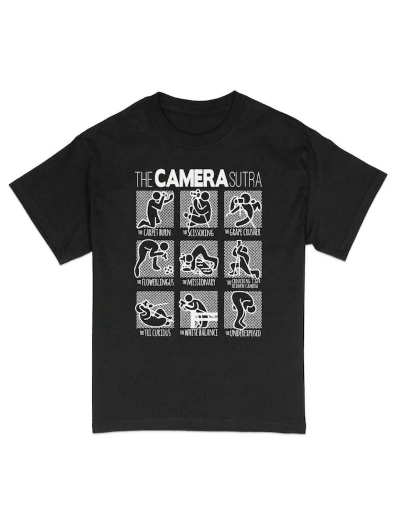 Camera Sutra T-Shirt Funny Photographer Tee Unique Gift For Camera Lovers Summer Daily Causal Crewneck Cotton Short Sleeve S
