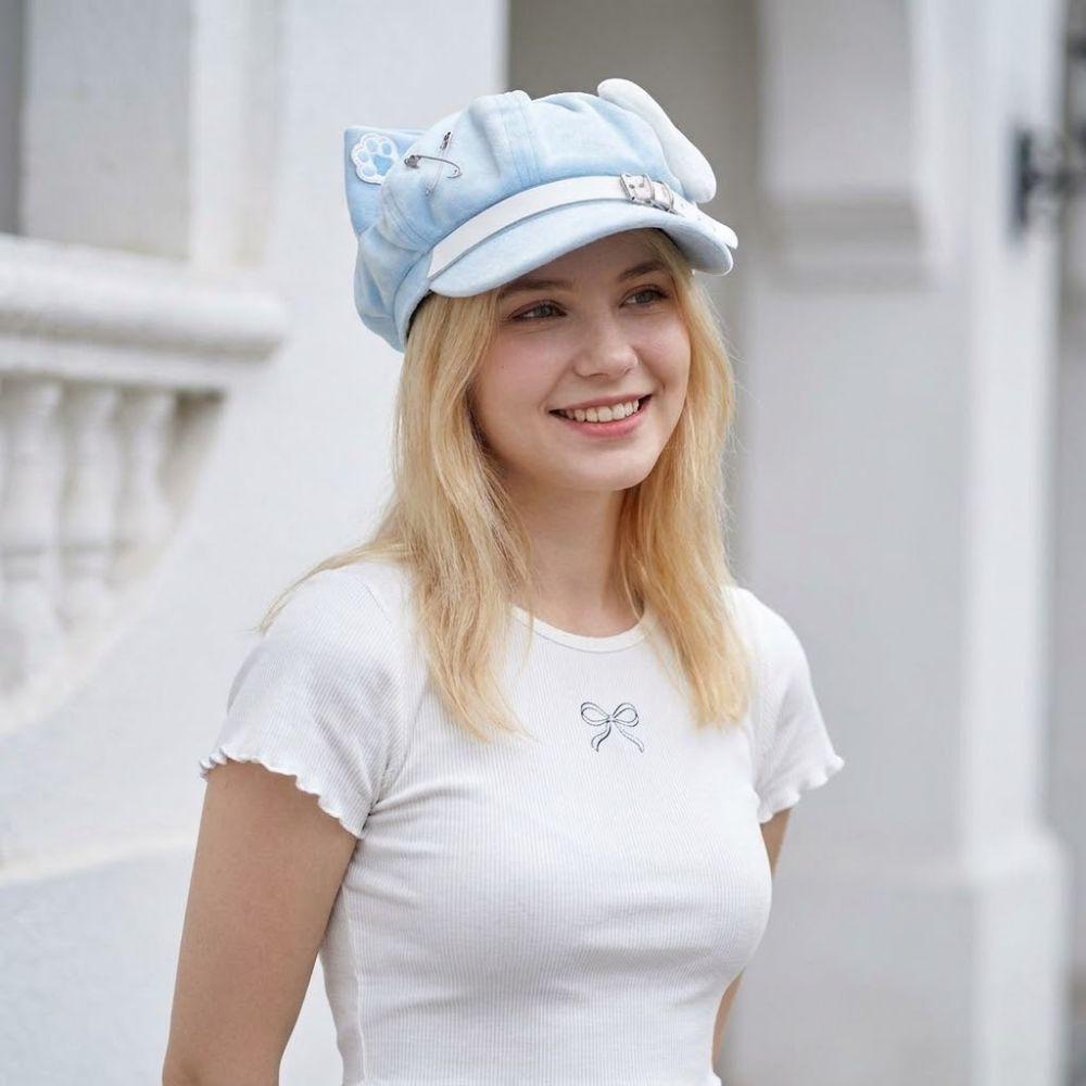 Popular Cat Ears Women'S Beret Anime Japanese Style Newsboy Cap Sweet Cat Paw Pattern Baseball Cap Everyday Outfits
