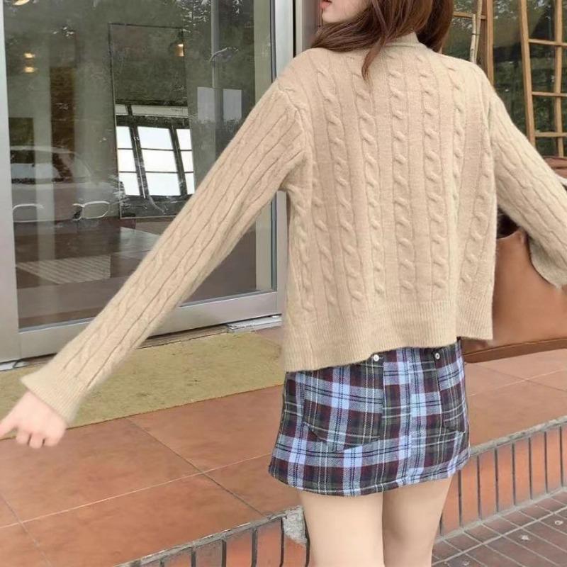 Autumn crew neck single-breasted cardigan sweater women's twist design sense knitted women's college style jacket