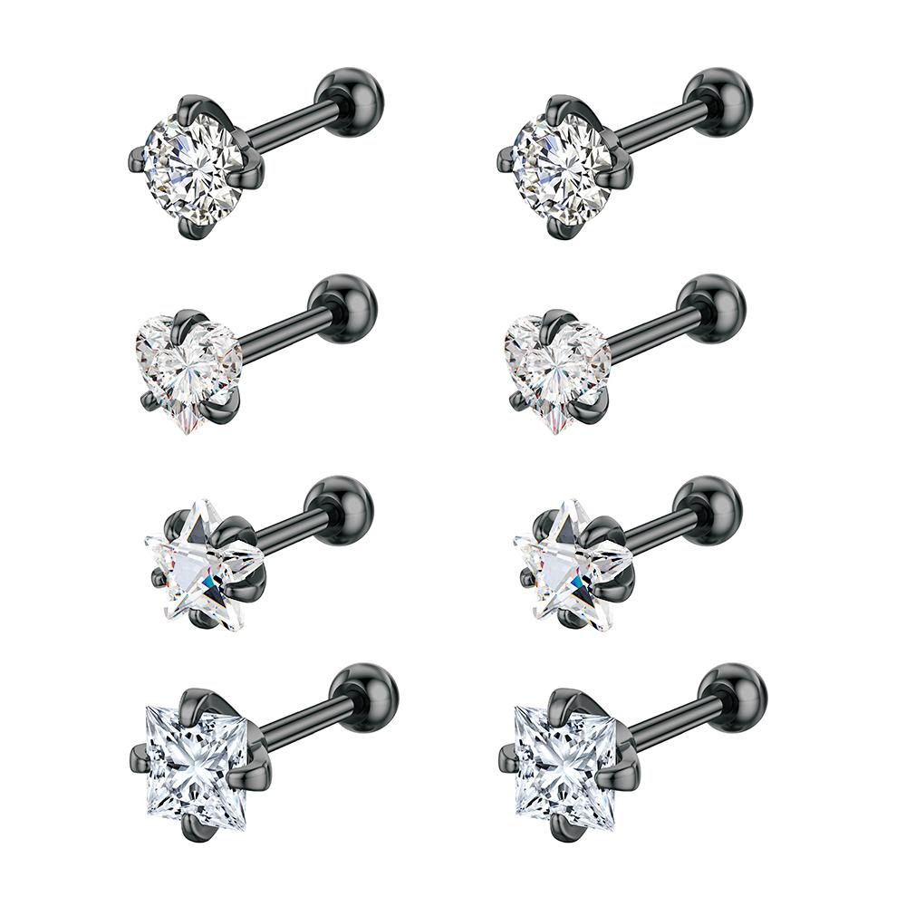 Set 4 18G Stainless Steel Cartilage Ring Earrings Zircon Helix Tragus Daith Piercing Jewelry for Women Girls' Wedding Daith