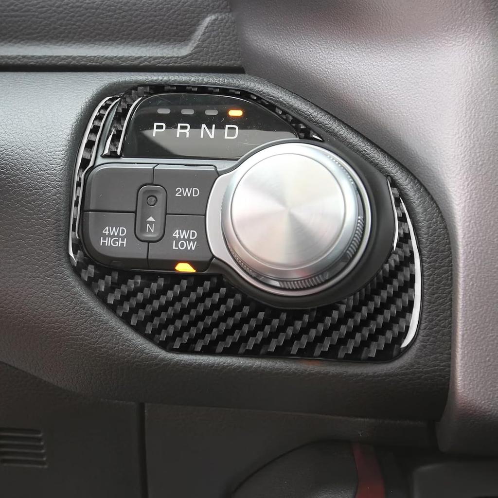 Real Soft Carbon Fiber Car Gear Shift Control Panel 2/4WD Switch Button Dashboard Trim Sticker Compatible with Dodge Ram 1500/2500/3500